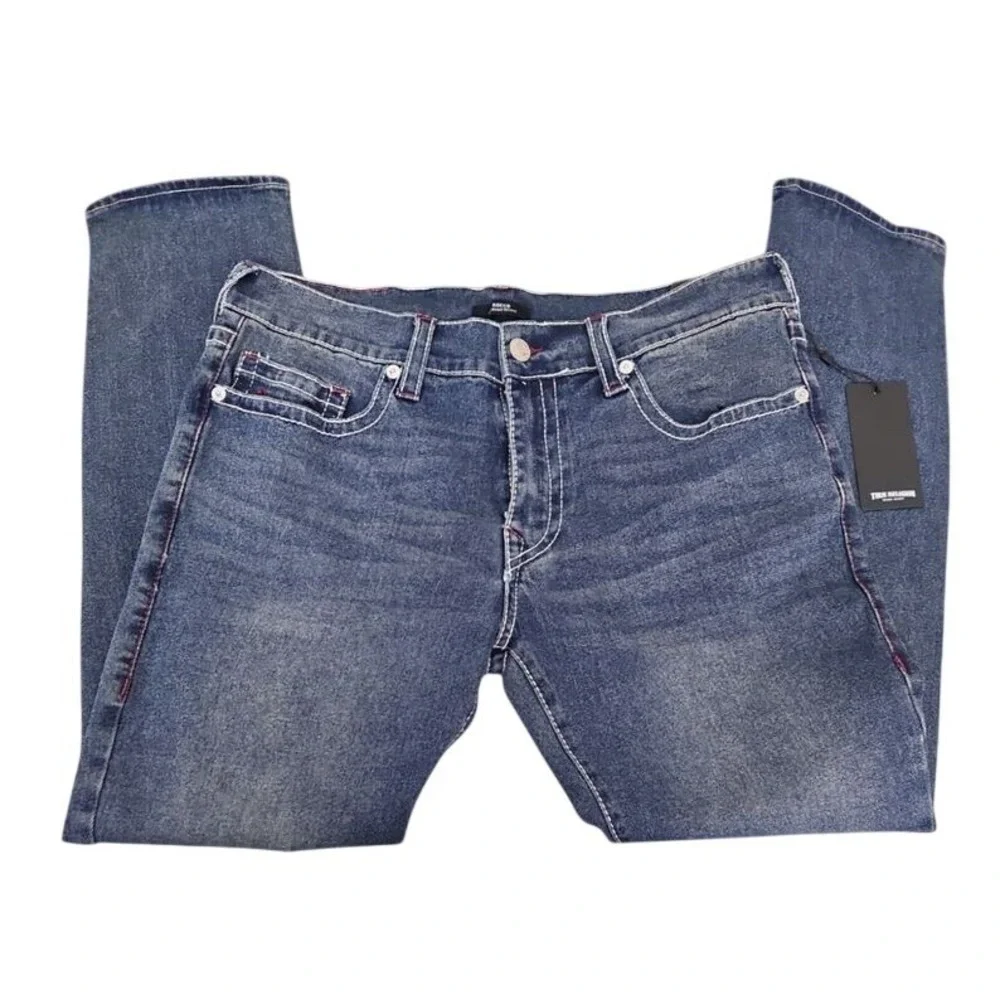 True Religion Rocco Relaxed Skinny Designer Denim Jeans Medium Wash 36x32 $199‎